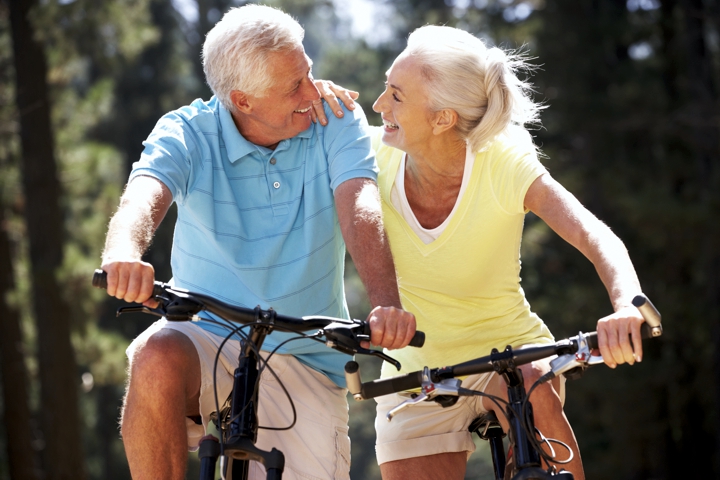 Bike riding older couple